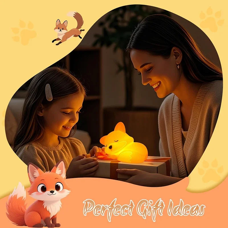 Lumibubs Sleeping Fox Night Light — Tap Control Dimmable Rechargeable Silicone Lamp for Kids