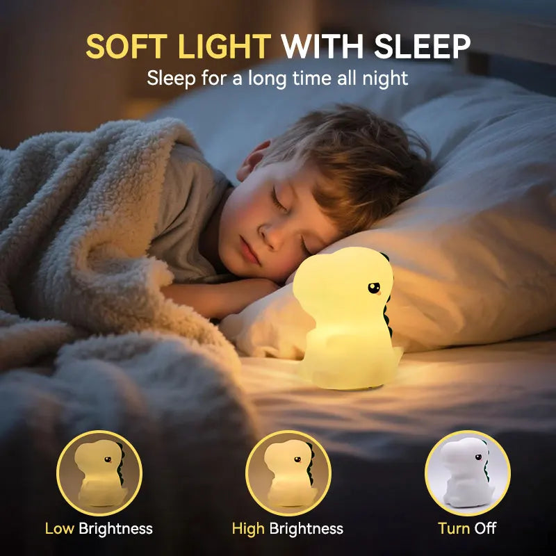 Lumibubs Chubby T-Rex Night Light — Rechargeable Timer Silicone Dinosaur Lamp for Kids