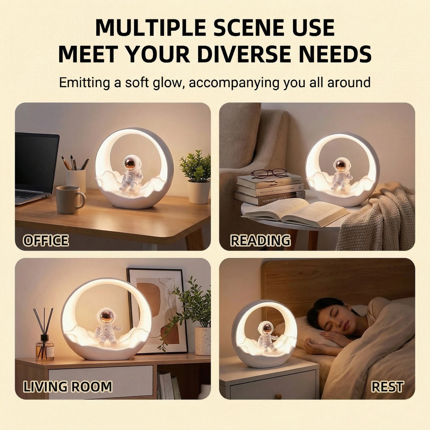 Lumibubs Astronaut Moon Arch Night Light — 3-Mode Touch Control USB-C Rechargeable Kids Lamp