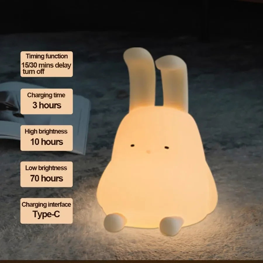 Lumibubs Floppy Bunny Night Light — Bendable Ears Silicone Lamp with Phone Stand & 70Hr Battery