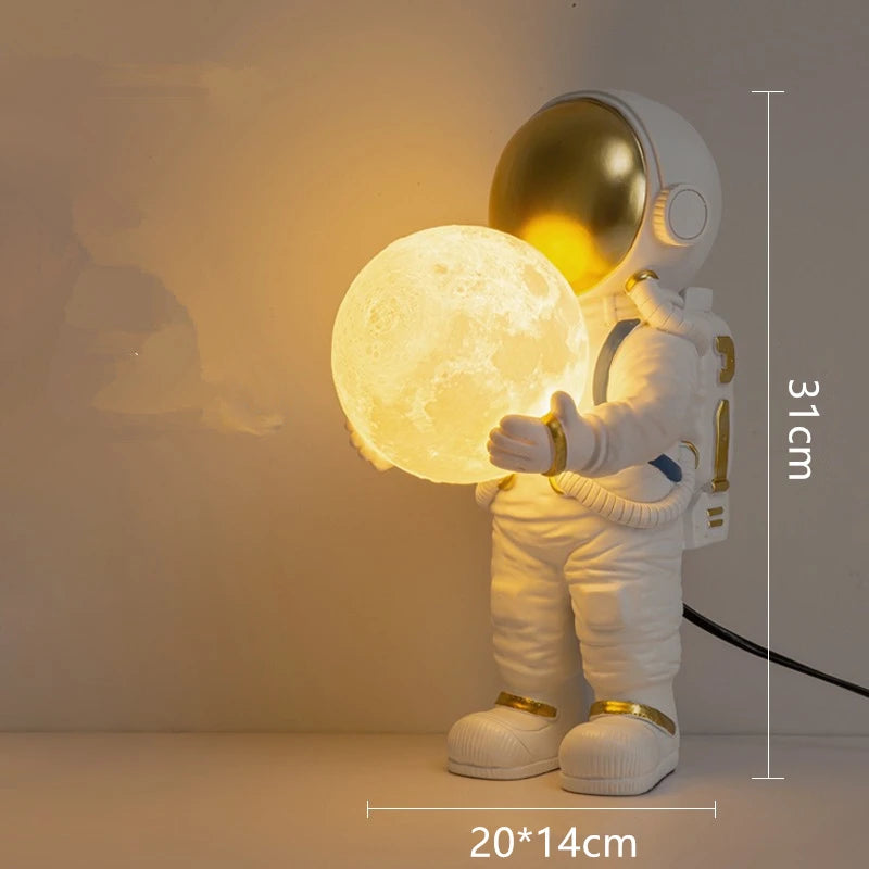 Lumibubs Astronaut Moon Table Lamp — Premium Resin Space Lamp for Kids Bedroom & Home Decor