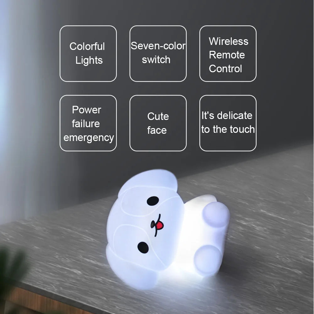 Lumibubs Rainbow Puppy Night Light — 9 Colour Remote Control Rechargeable Silicone Dog Lamp