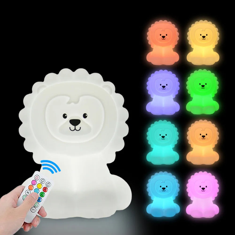 Lumibubs Lion King Night Light — 9 Colour Remote Control Rechargeable Silicone Lamp for Kids