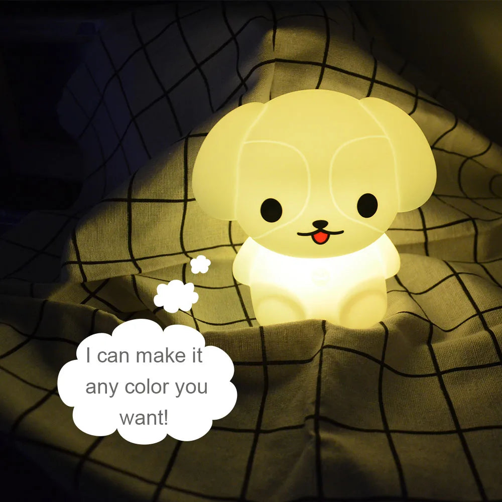 Lumibubs Rainbow Puppy Night Light — 9 Colour Remote Control Rechargeable Silicone Dog Lamp