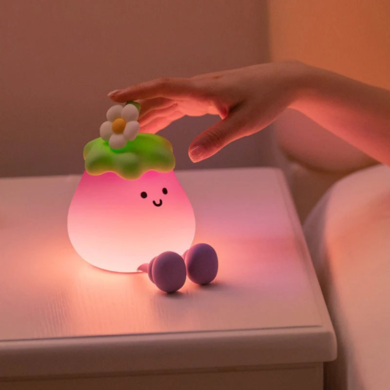 Lumibubs Happy Eggplant Night Light — 7 Colour Touch Dimmable Rechargeable Silicone Kids Lamp