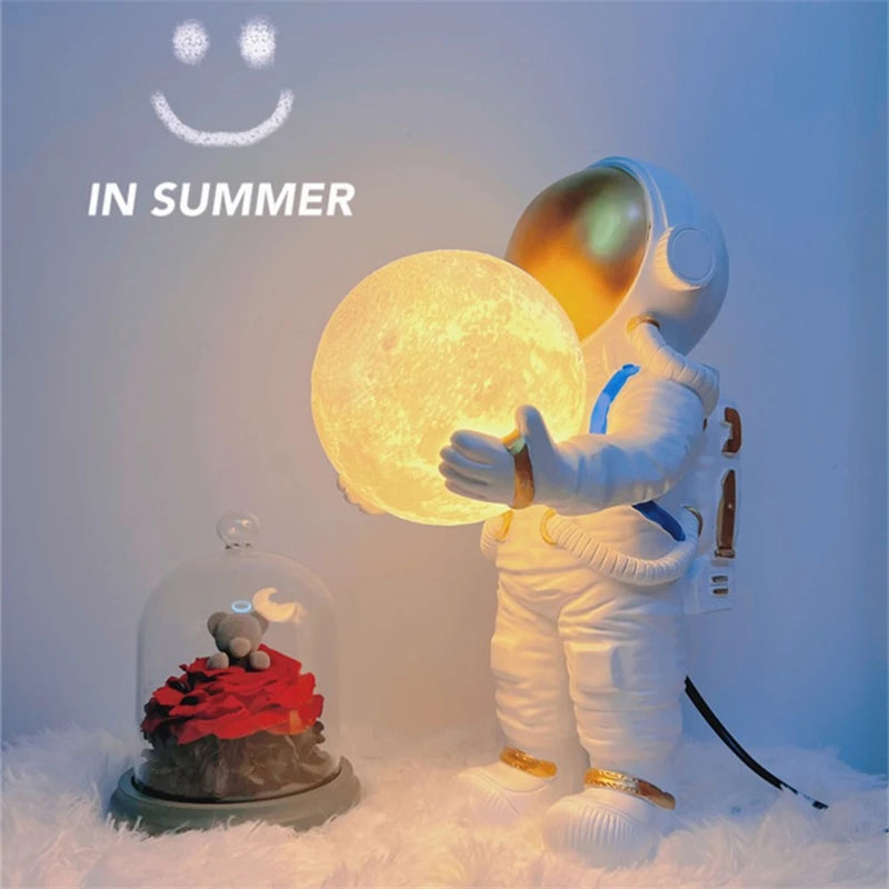 Lumibubs Astronaut Moon Table Lamp — Premium Resin Space Lamp for Kids Bedroom & Home Decor