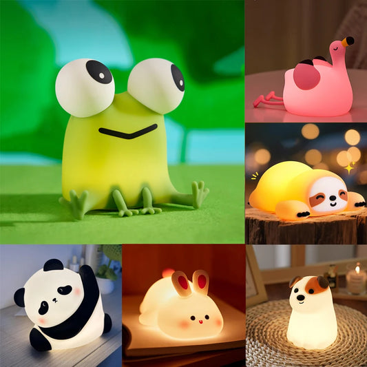 Lumibubs Kawaii Animal Night Light — Touch Control Rechargeable Silicone Mood Lamp for Kids