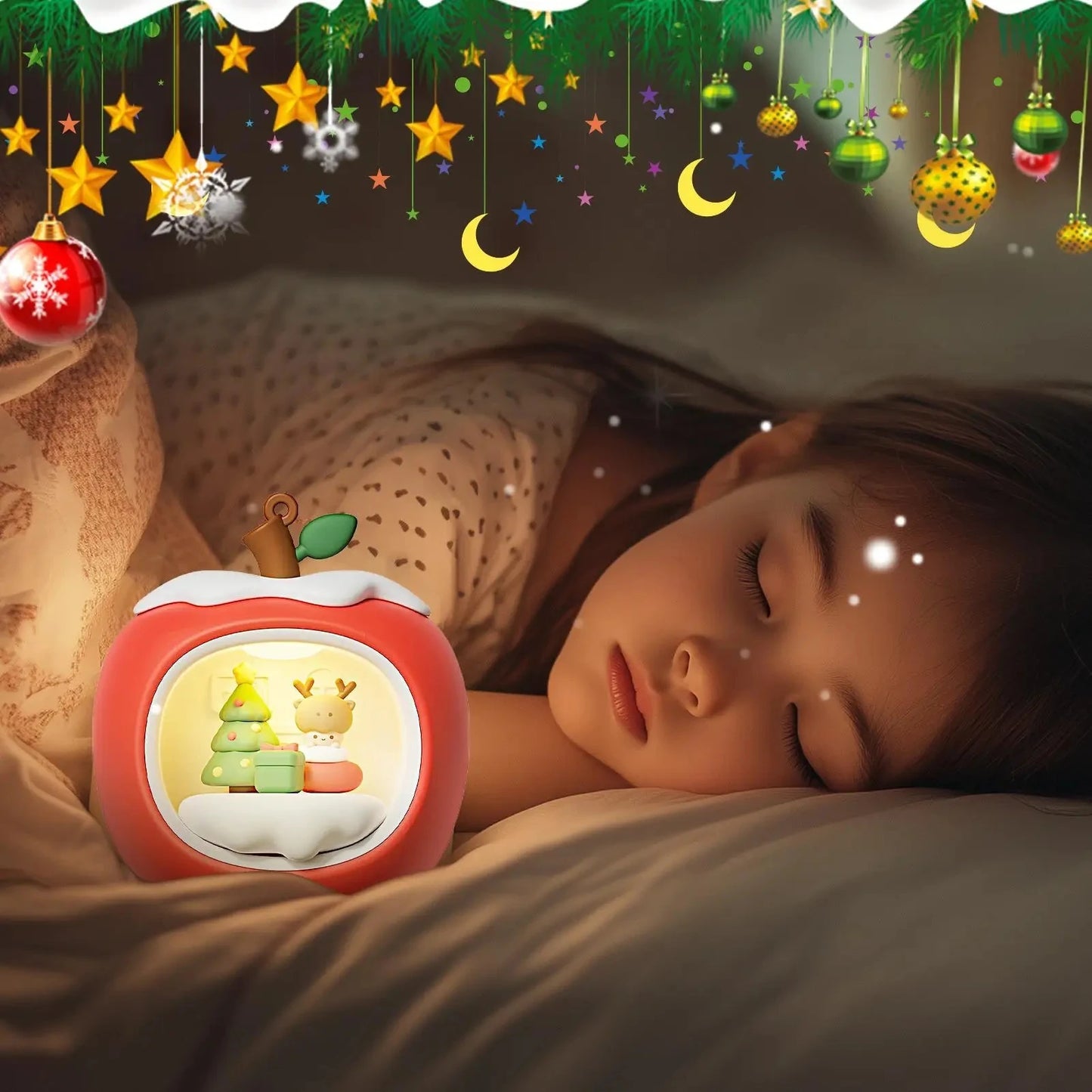 Lumibubs Sleepy Cat Apple House Night Light — Touch Control USB Rechargeable Atmosphere Lamp