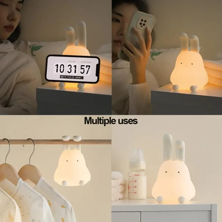 Lumibubs Floppy Bunny Night Light — Bendable Ears Silicone Lamp with Phone Stand & 70Hr Battery