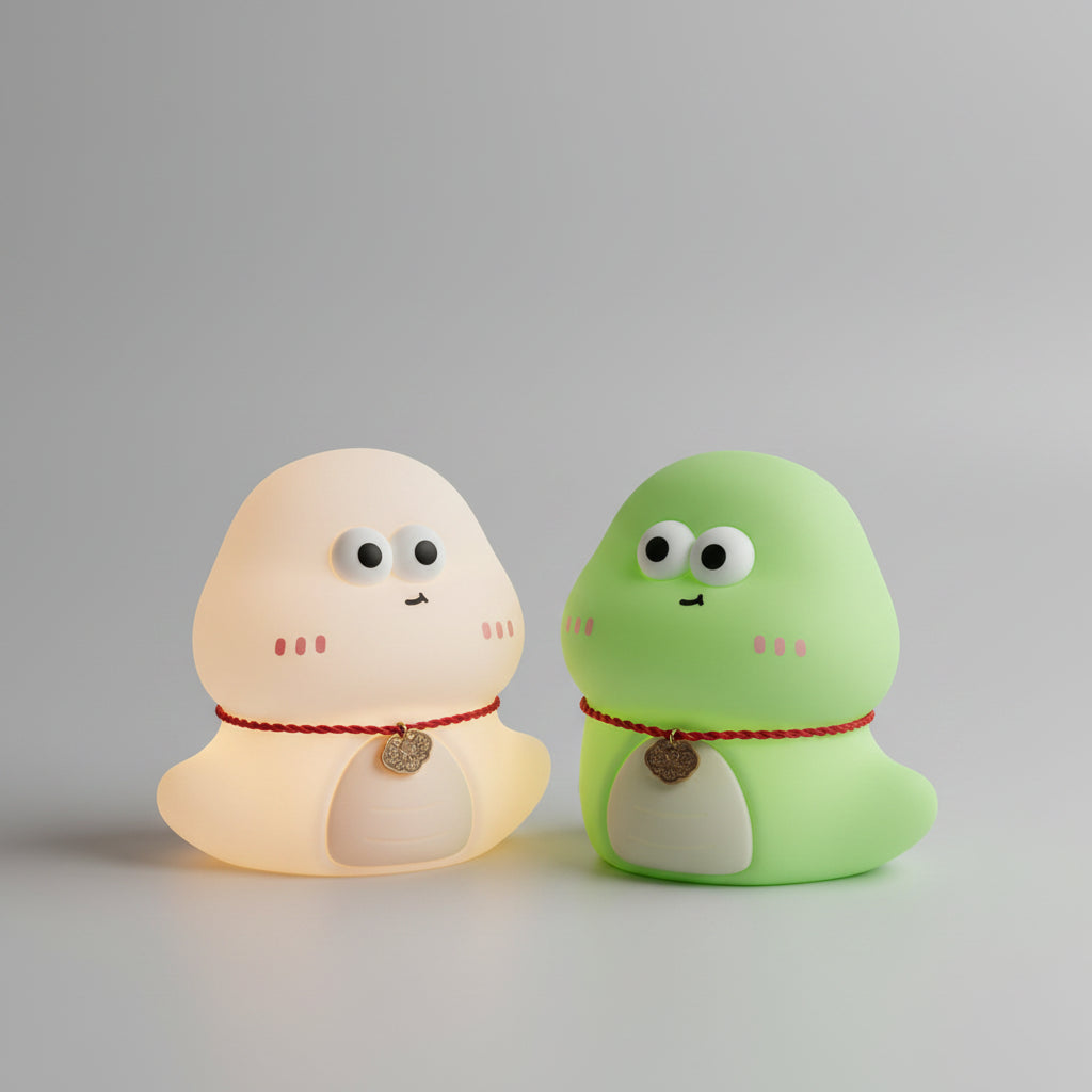Lumibubs Lucky Spirit Night Light — Cute Silicone Glow Lamp in White & Green