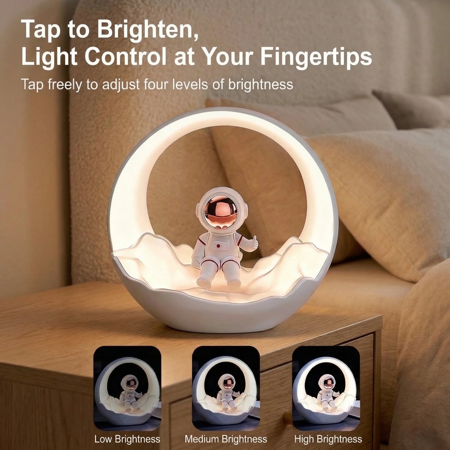 Lumibubs Astronaut Moon Arch Night Light — 3-Mode Touch Control USB-C Rechargeable Kids Lamp