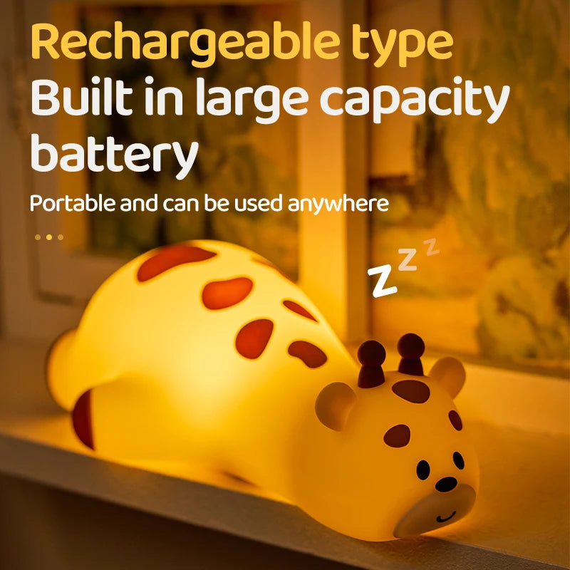 Lumibubs Sleeping Giraffe Night Light — 3-Level Touch Sensor Rechargeable Silicone Kids Lamp