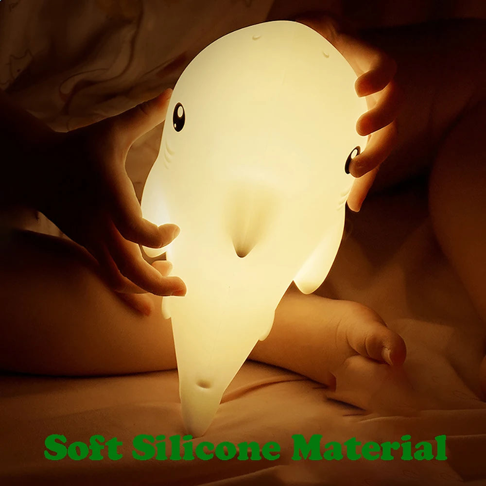 Lumibubs Baby Shark Night Light — Pat Control Rechargeable Silicone Bedside Lamp for Kids