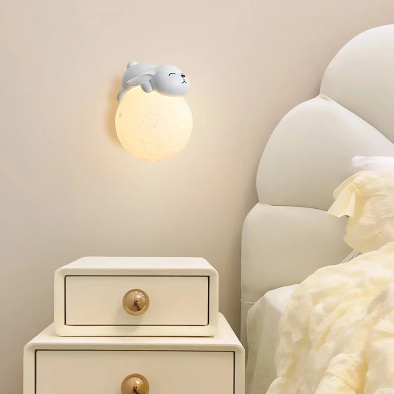 Lumibubs Sleeping Bear Moon Wall Lamp — Premium Resin & Wood Kids Bedroom Sconce