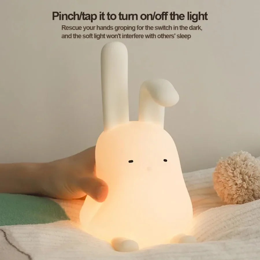 Lumibubs Floppy Bunny Night Light — Bendable Ears Silicone Lamp with Phone Stand & 70Hr Battery