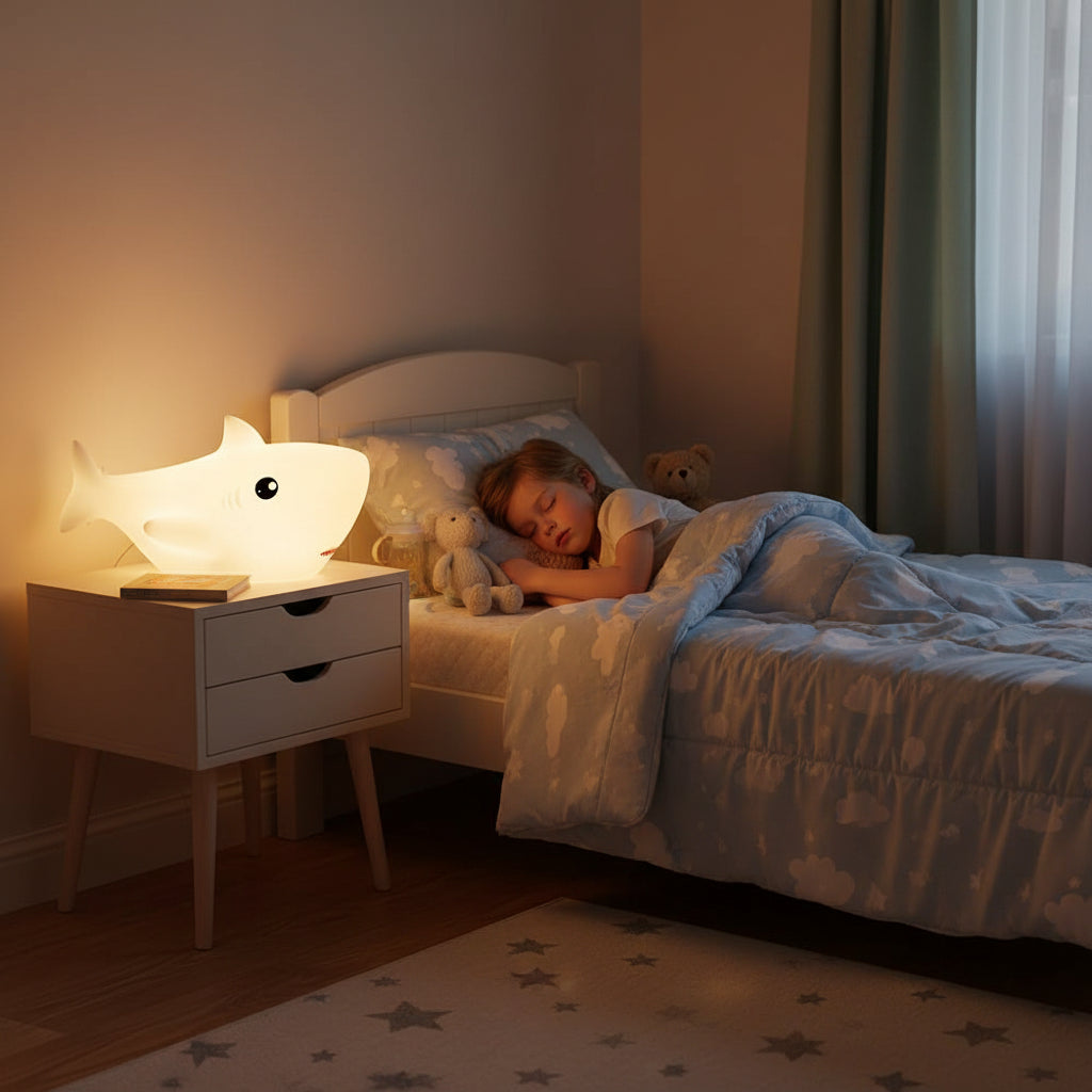 Lumibubs Baby Shark Night Light — Pat Control Rechargeable Silicone Bedside Lamp for Kids