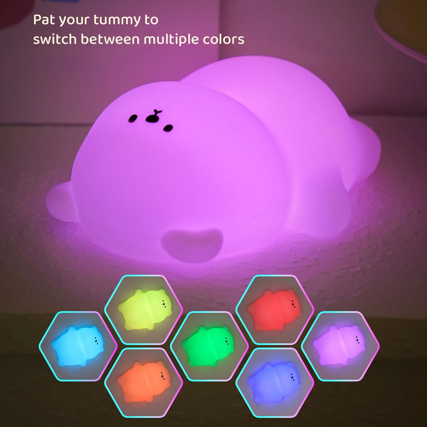Lumibubs Lazy Bear Silicone Night Light — Touch Tap Rechargeable Atmosphere Lamp for Kids
