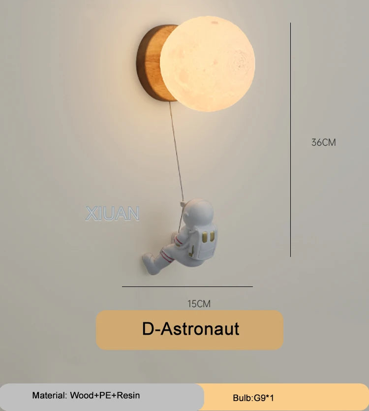 Lumibubs Sleeping Bear Moon Wall Lamp — Premium Resin & Wood Kids Bedroom Sconce