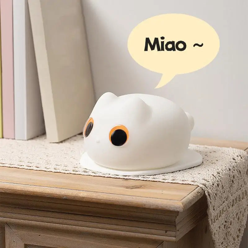 Lumibubs Big Eyes Cat Silicone Night Light — 34Hr Battery Tap Control USB-C Rechargeable Lamp