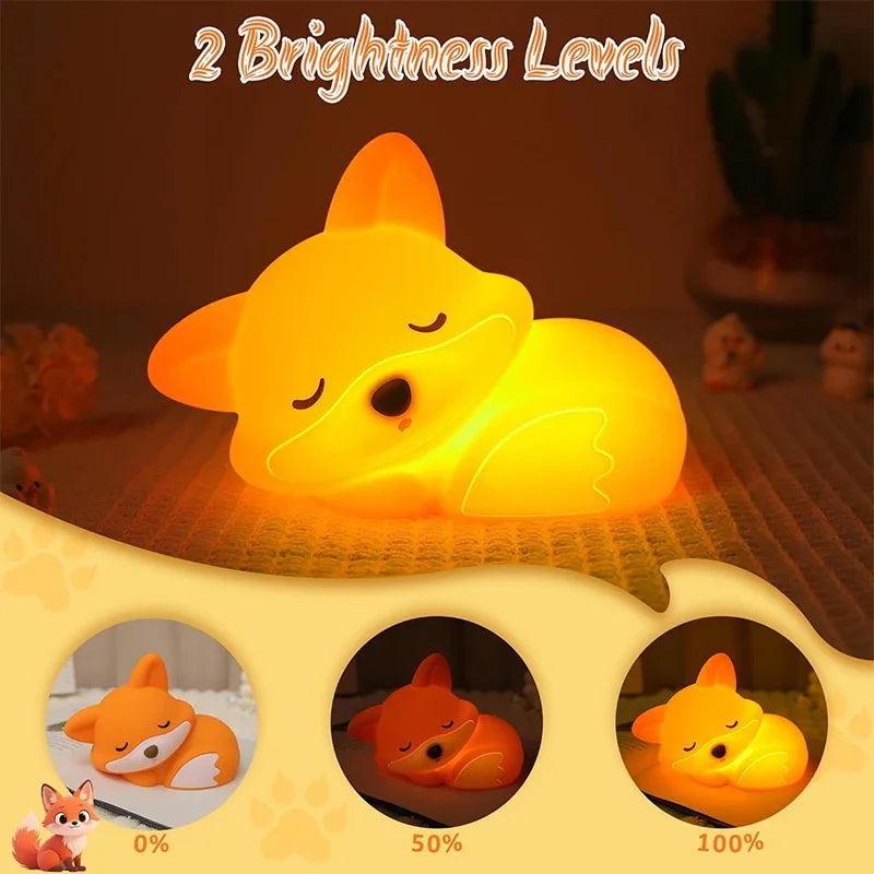 Lumibubs Sleeping Fox Night Light — Tap Control Dimmable Rechargeable Silicone Lamp for Kids