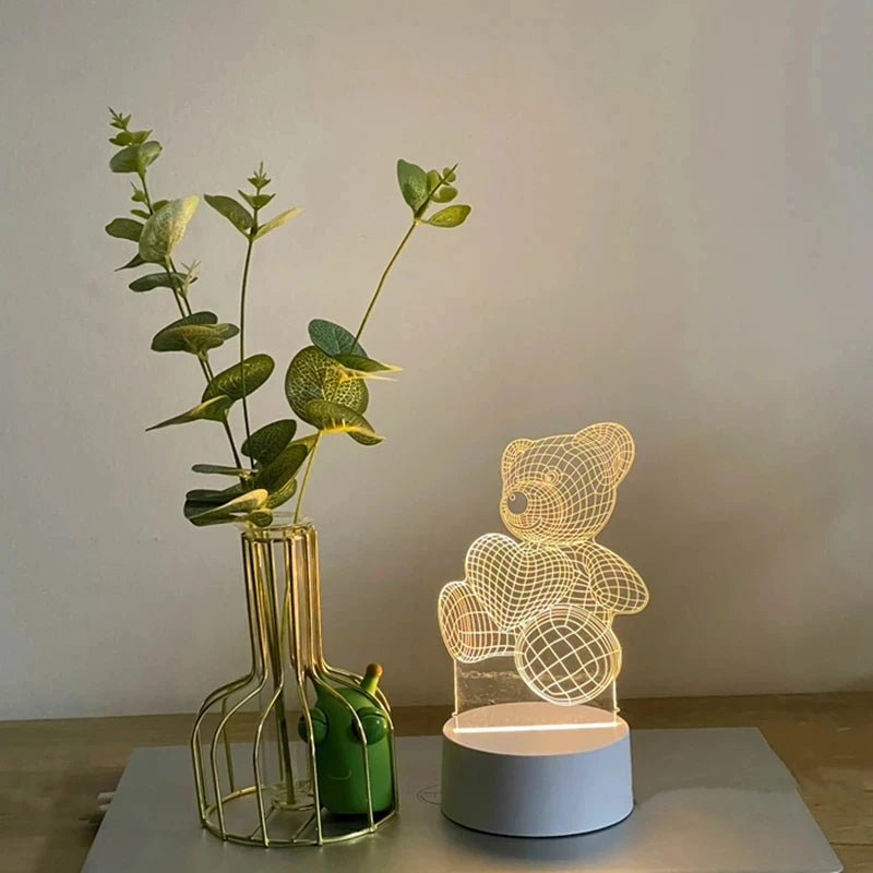 Lumibubs 3D Teddy Bear Night Light — Acrylic LED Lamp for Kids Bedroom & Gifts