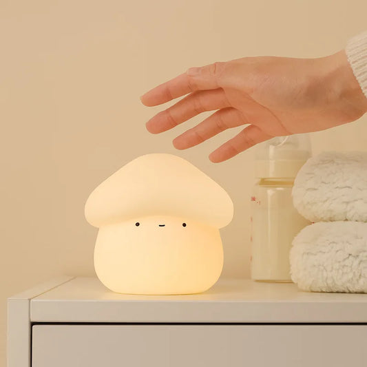 Lumibubs Mushroom Night Light — Touch Dimmable USB Rechargeable Silicone Bedside Lamp