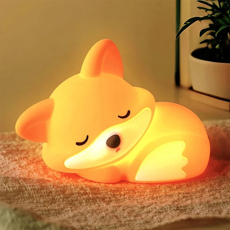 Lumibubs Sleeping Fox Night Light — Tap Control Dimmable Rechargeable Silicone Lamp for Kids