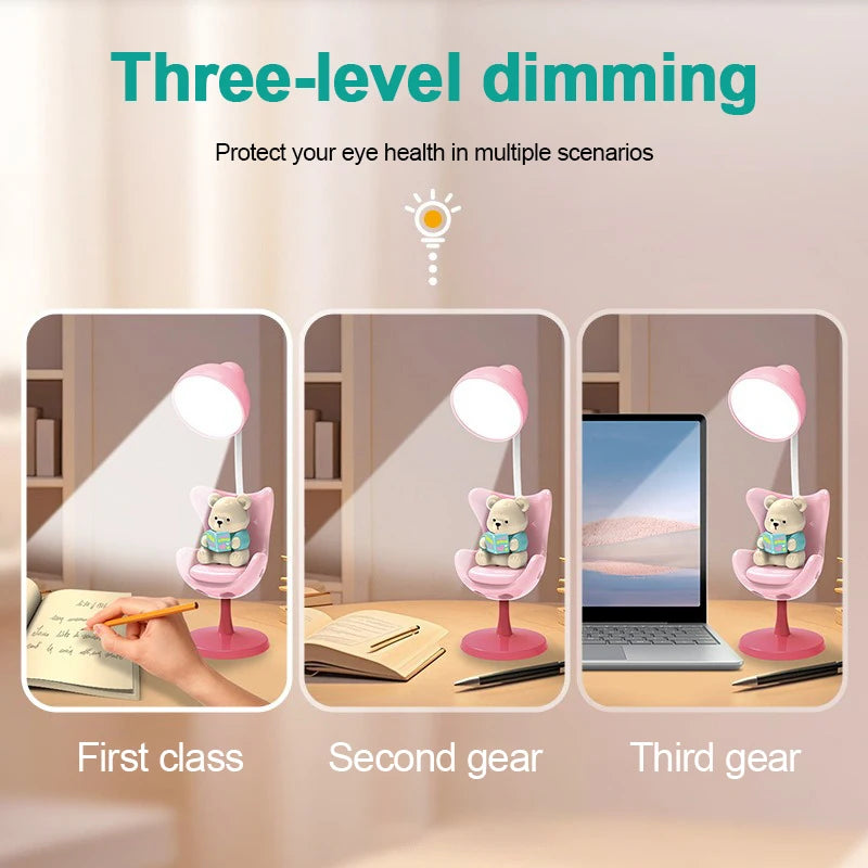 Lumibubs Reading Bear Desk Lamp — 3-Level Dimming Study Light with Phone Holder for Kids