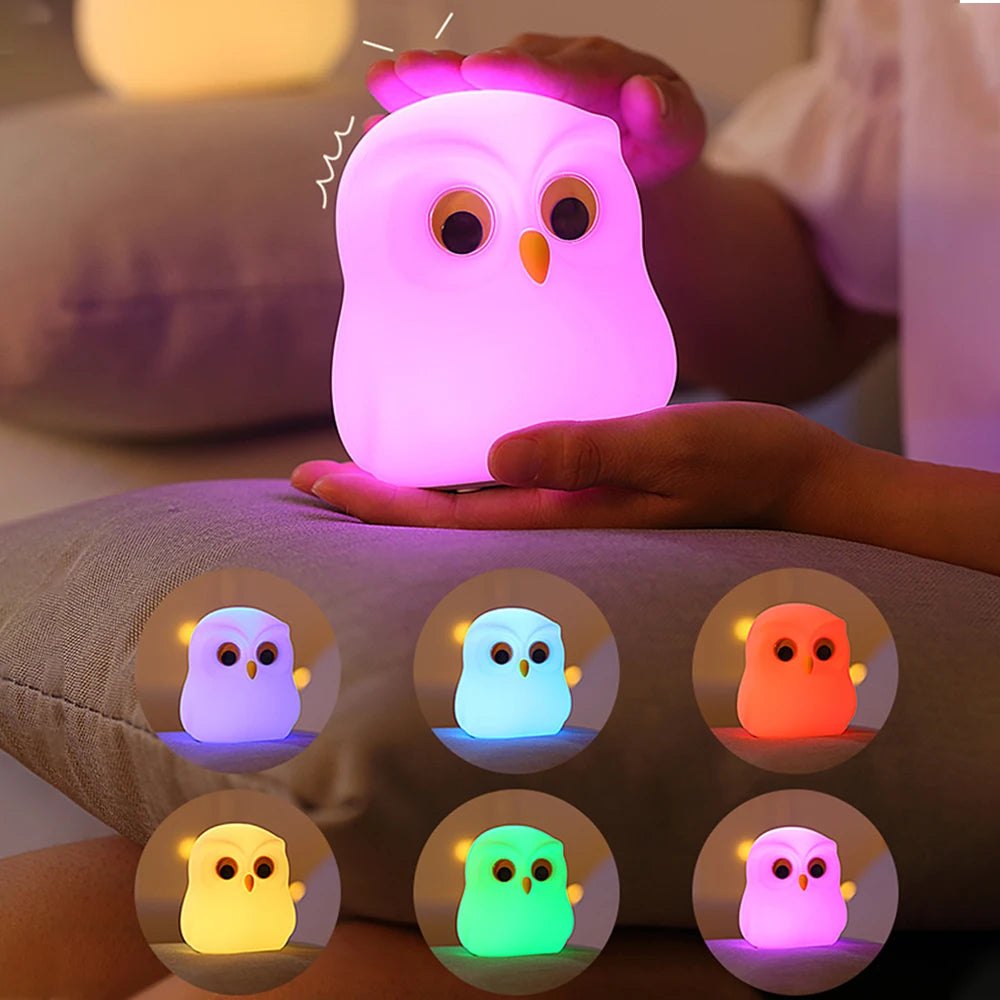 Lumibubs Wise Owl Night Light — RGB Colour Changing Touch Rechargeable Silicone Kids Lamp
