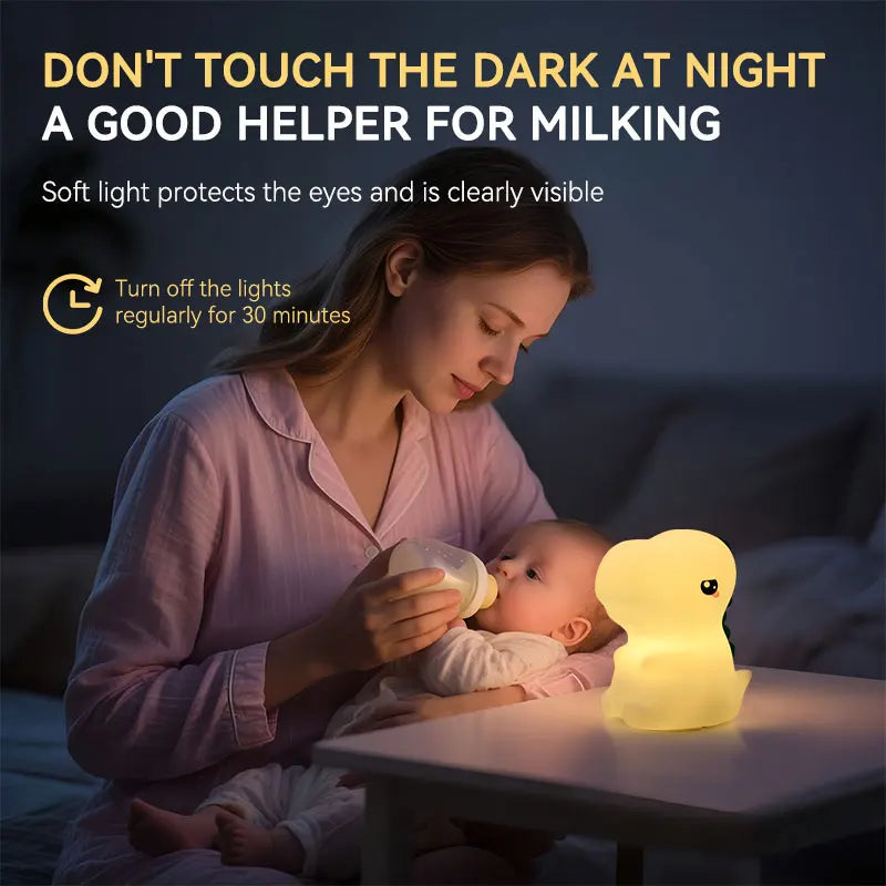 Lumibubs Chubby T-Rex Night Light — Rechargeable Timer Silicone Dinosaur Lamp for Kids