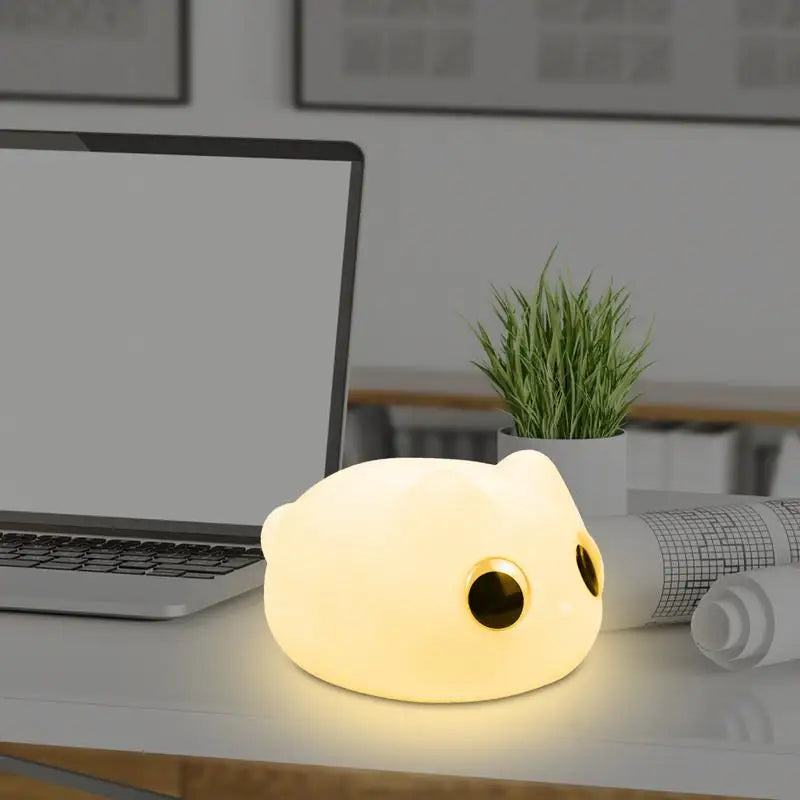 Lumibubs Big Eyes Cat Silicone Night Light — 34Hr Battery Tap Control USB-C Rechargeable Lamp