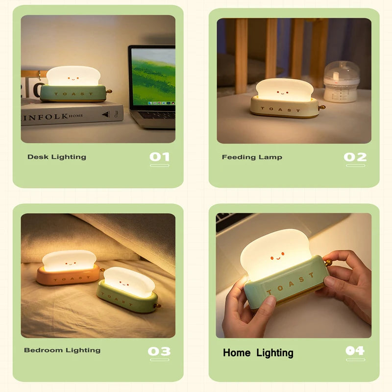 Lumibubs Happy Toast Night Light — Cute Rechargeable Bedside Lamp for Kids & Adults