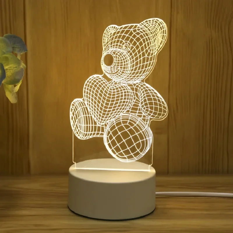 Lumibubs 3D Teddy Bear Night Light — Acrylic LED Lamp for Kids Bedroom & Gifts