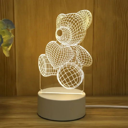 Lumibubs 3D Teddy Bear Night Light — Acrylic LED Lamp for Kids Bedroom & Gifts