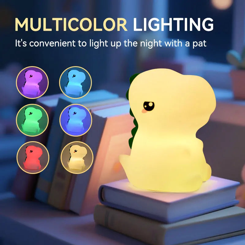 Lumibubs Chubby T-Rex Night Light — Rechargeable Timer Silicone Dinosaur Lamp for Kids