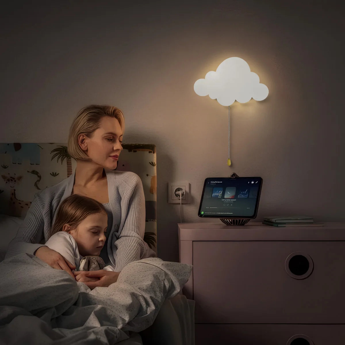 Lumibubs Cloud Wall Lamp — Wooden Glowing Night Light for Kids Bedroom & Nursery