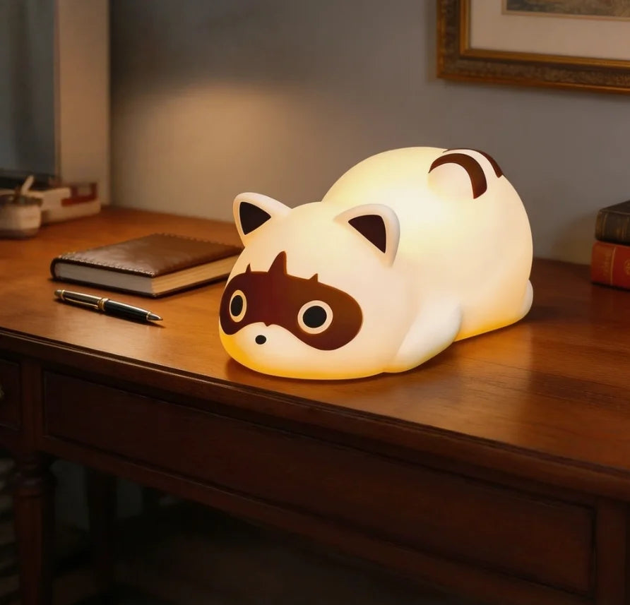 Lumibubs Sleepy Raccoon Night Light — 3-Level Touch Dimmable Rechargeable Silicone Lamp