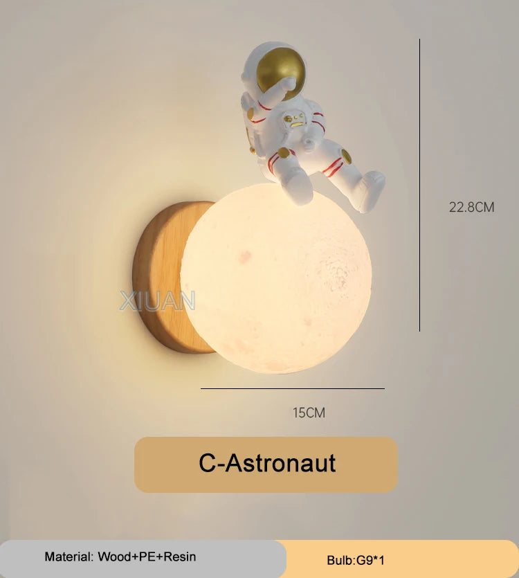 Lumibubs Sleeping Bear Moon Wall Lamp — Premium Resin & Wood Kids Bedroom Sconce