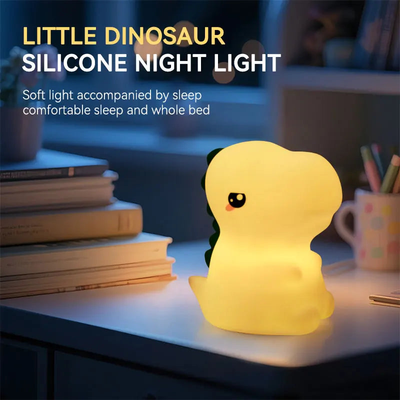 Lumibubs Chubby T-Rex Night Light — Rechargeable Timer Silicone Dinosaur Lamp for Kids