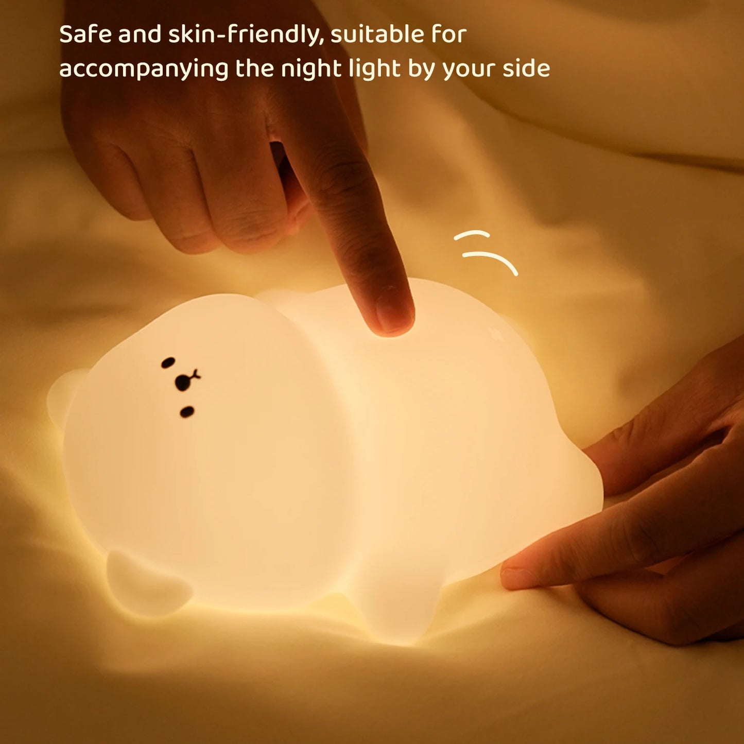 Lumibubs Lazy Bear Silicone Night Light — Touch Tap Rechargeable Atmosphere Lamp for Kids