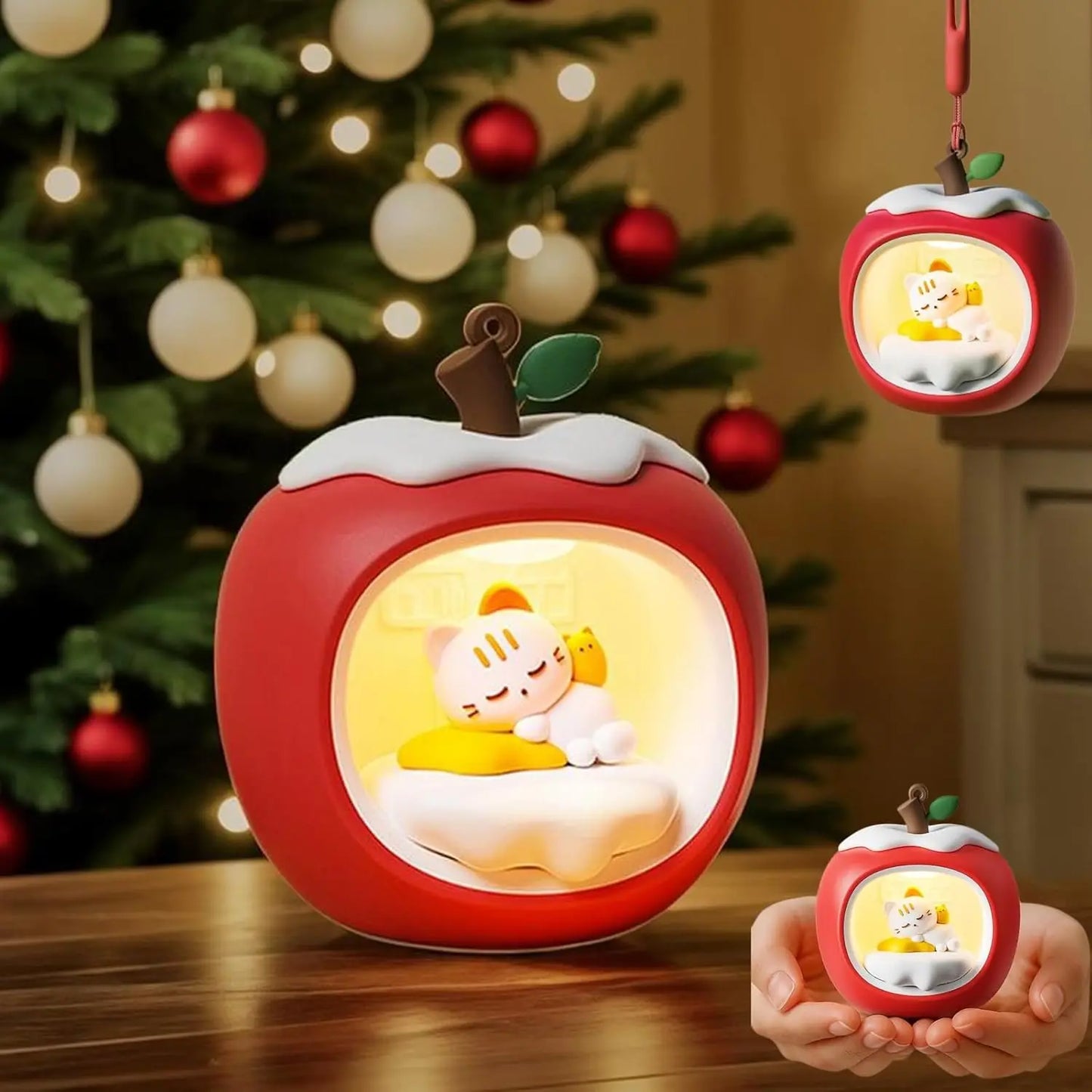 Lumibubs Sleepy Cat Apple House Night Light — Touch Control USB Rechargeable Atmosphere Lamp
