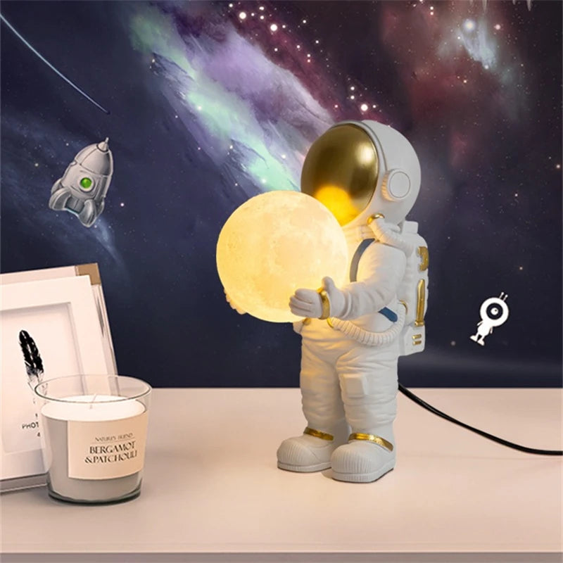 Lumibubs Astronaut Moon Table Lamp — Premium Resin Space Lamp for Kids Bedroom & Home Decor