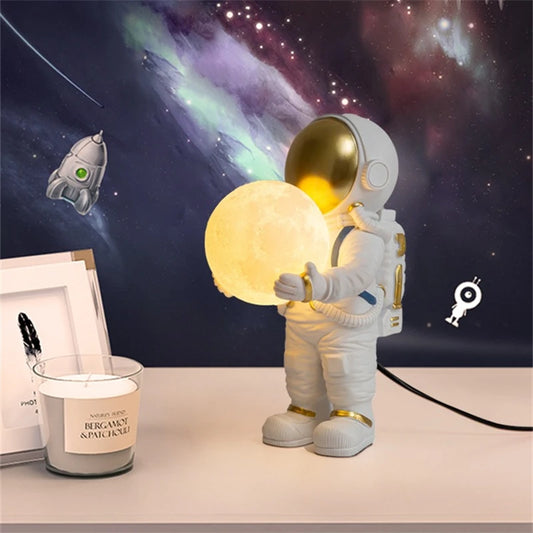 Lumibubs Astronaut Moon Table Lamp — Premium Resin Space Lamp for Kids Bedroom & Home Decor
