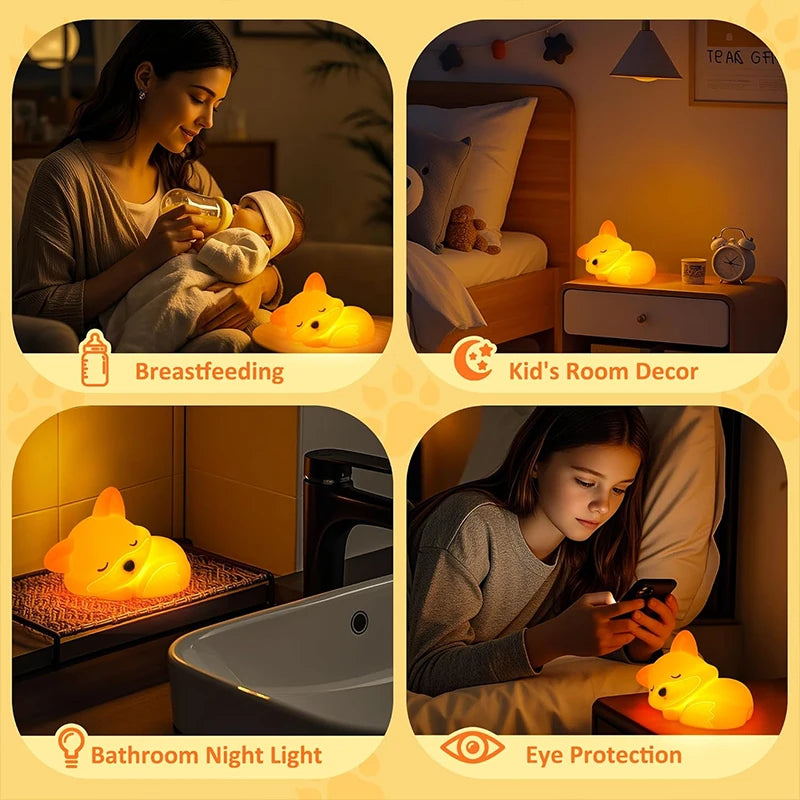 Lumibubs Sleeping Fox Night Light — Tap Control Dimmable Rechargeable Silicone Lamp for Kids