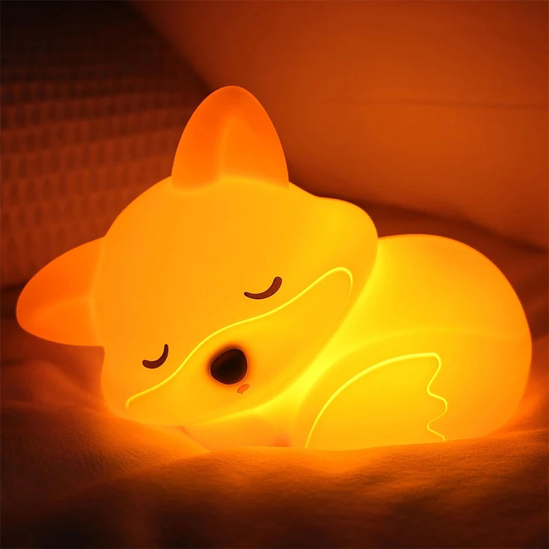 Lumibubs Sleeping Fox Night Light — Tap Control Dimmable Rechargeable Silicone Lamp for Kids