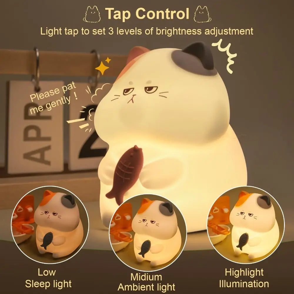 Lumibubs Grumpy Cat Silicone Night Light — 7 Colour Changing Squishy LED Lamp for Kids