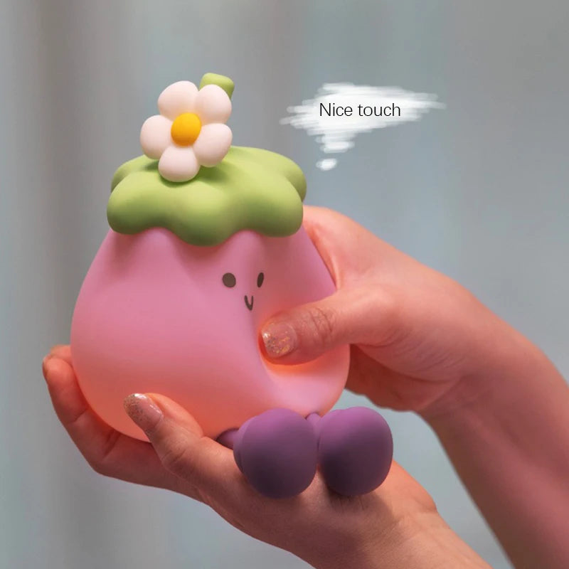 Lumibubs Happy Eggplant Night Light — 7 Colour Touch Dimmable Rechargeable Silicone Kids Lamp