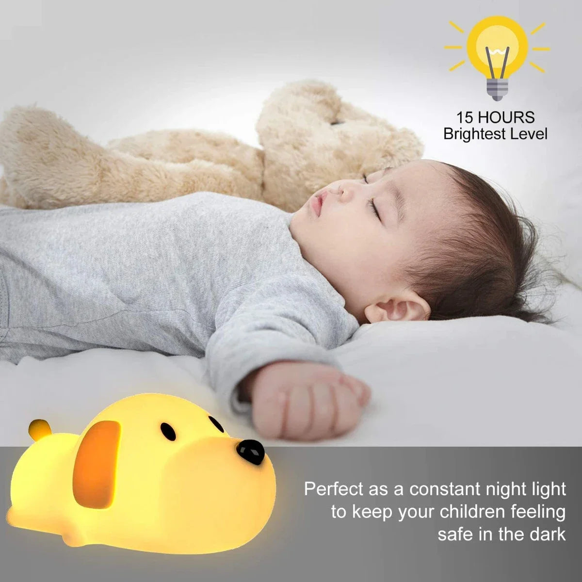 Lumibubs Sleepy Puppy Night Light — Touch Sensor Rechargeable Silicone Dog Lamp for Kids