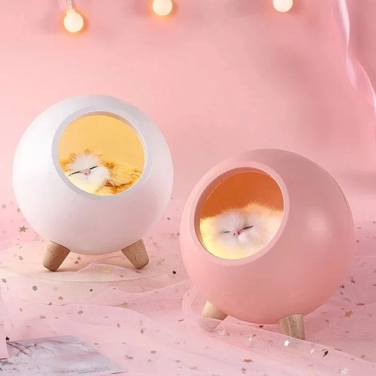 Lumibubs Sleeping Cat Egg House Night Light — Touch Control USB Rechargeable Atmosphere Lamp