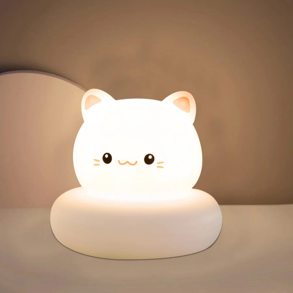 Lumibubs Kawaii Cat Night Light — 3-Level Dimmable Touch USB Rechargeable Silicone Kids Lamp